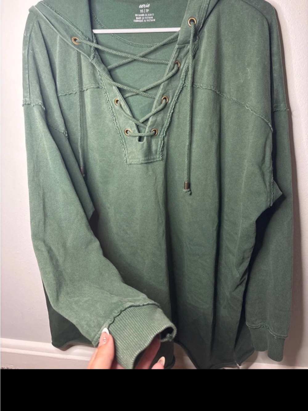 aerie Men's Lace-Up Pullover Hoodie in Olive